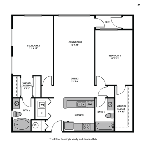 Floor plan for 2 beds, 2 baths, 1179 sqft